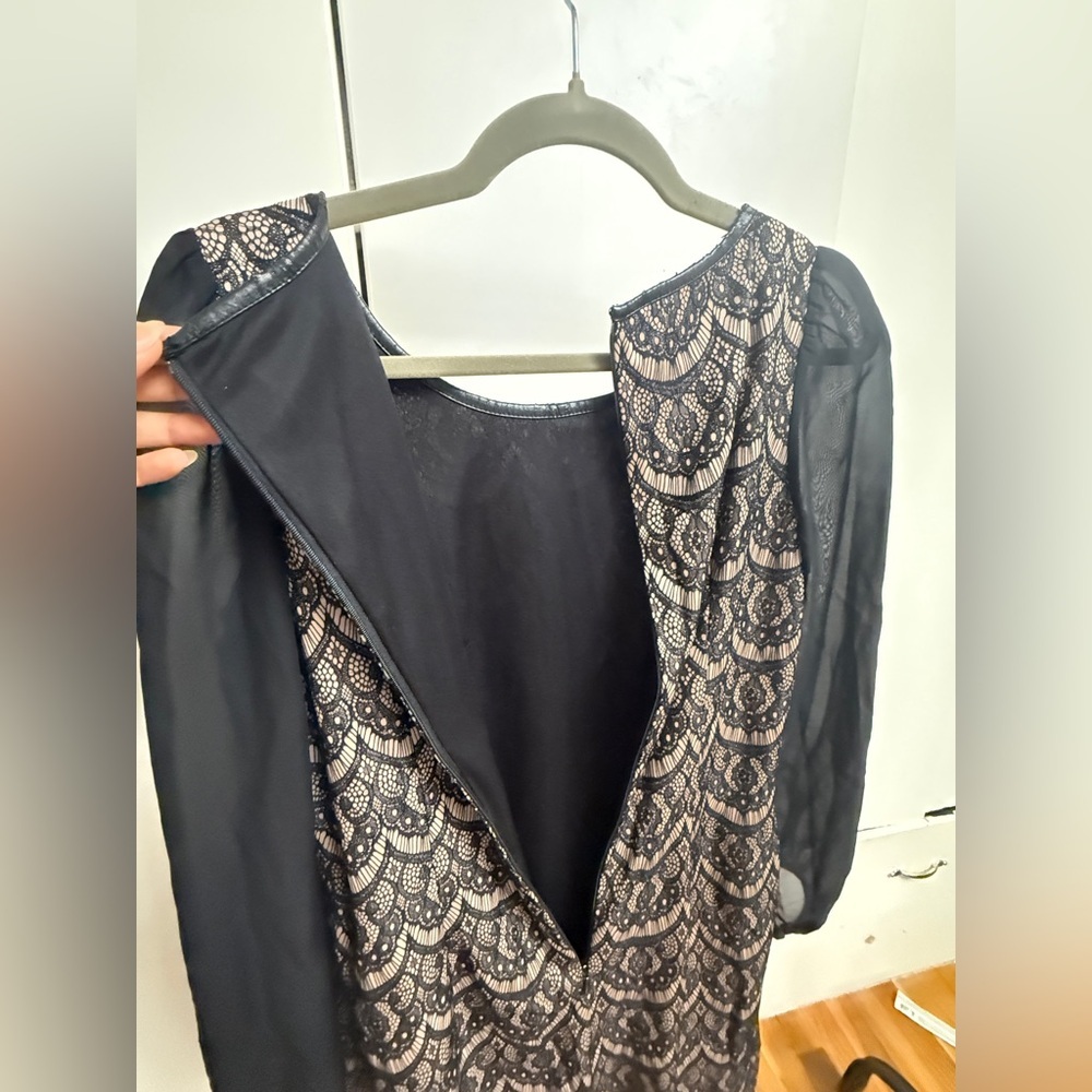 SD Collection Black Lace-Overlay Dress with Nude Underlay fits M/L - Picture 5 of 6